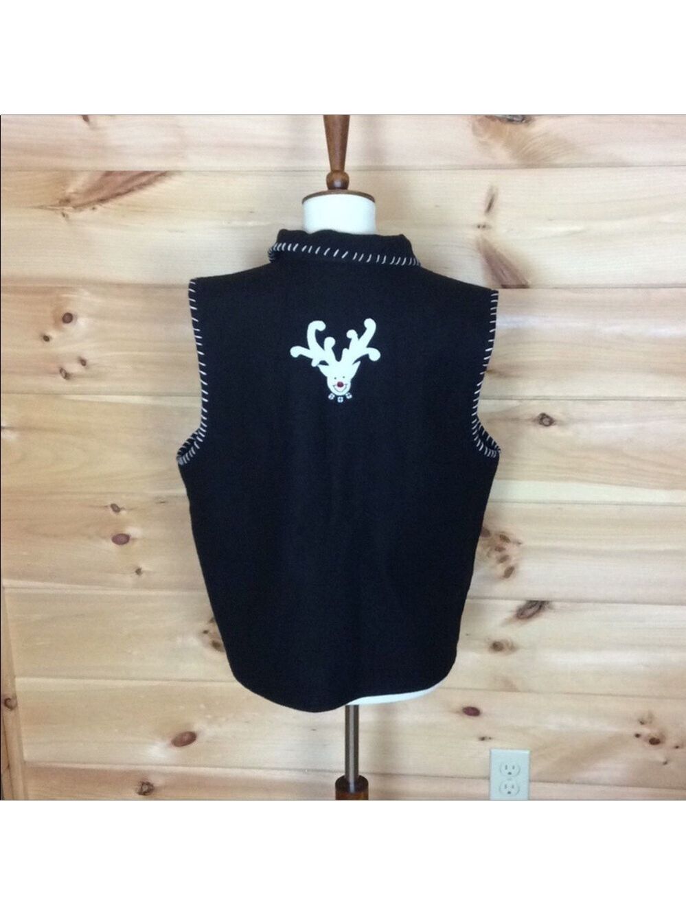 Vintage Life Style Black wool blend vest with reindeer for Christmas Size XL - Picture 4 of 9